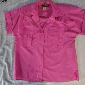 Gianna womens top size 10 pink vneck button up blouse vintage